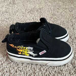 Vans Kids Black Slip-On Sneakers with Flame Graphic